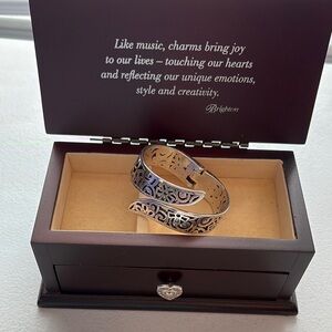 Brighton bracelet and wood jewelry charm box - silver hinged bracelet bundle